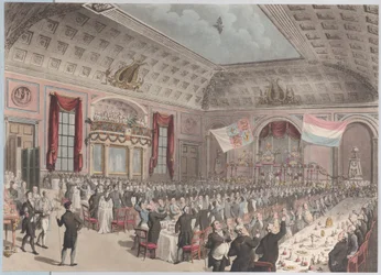 Middag til fejring af Hollands frigørelse fra Frankrig, City of London Tavern, B..., 1814.