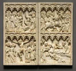 Diptykon med scener fra Kristi liv venstre fløj: Lazarus opstandelse og korsfæstelse, ca. 135