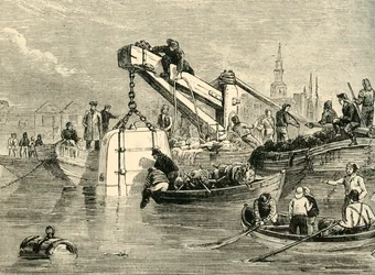 Dykkerklokke brugt i konstruktionen af Thames Tunnel, c1878.