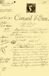 Udkast til dekret om formen og sammensætningen af det kejserlige segl, 10. juli 1804, 1921.