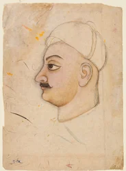 Tegning af et mands hoved med en usædvanlig turban, ca. 1780.