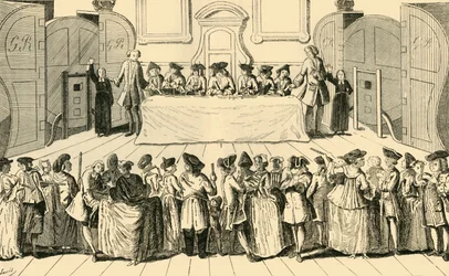 Udtrækning af statslotteriet i Guildhall, 1751, c1872.