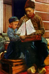 Hollandsk far og søn i traditionel dragt, c1928.