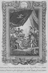 Edward den Sorte Prins opvarter sin kongelige fange Johan, konge af Frankrig, ca. 1787