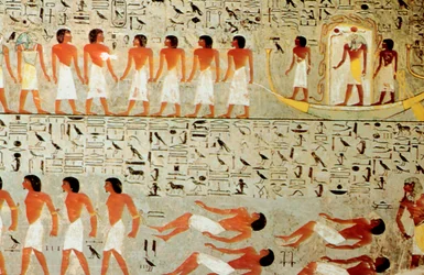 Egyptisk grav, kronens procession, Theben, Egypten