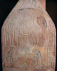 Egyptisk detalje af en sangers begravelsesstele i Amons tempel