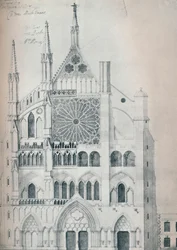 Højde af det nordlige tværskib, Westminster Abbey, viser udskæring med Wrens-skema til restaurering