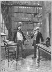 Elisha Gray, amerikansk opfinder, præsenterer forbeholdet for sin telefon, 1876, c1890