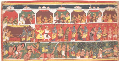 Møder i Mathura: Side fra en spredt Bhagavata Purana..., ca. 1700.