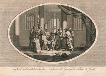 England blev først delt i amter, hundreder og tiende af Alfred den Store, c880