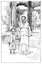 Indgang til den britiske legation, Pekin. Den ældste tjener og hans søn, 1900