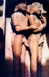 Erotisk skulptur, hinduistisk tempel, Khajuraho, Indien, 950 - 1050