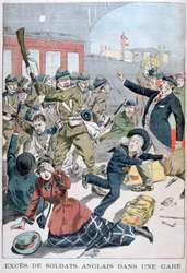 Overskud af britiske soldater på en jernbanestation, 1902