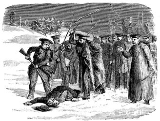 Forvist russisk fange under disciplinering, 1874