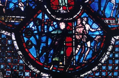 Udvisning fra Eden, farvet glas, Chartres Cathedral, Frankrig, 1205-1215