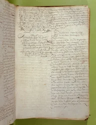 Uddrag fra Conciergerie optegnelser om dødsdommen ved henrettelse og afbrænding af Marquise de Brinvilliers, april 1673 (pen og blæk på papir)