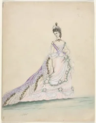Modestudie designet til Worth, 1870.