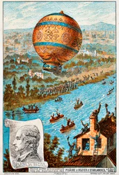 Første luftrejse for Pilâtre de Rozier og dArlandes, Paris, Frankrig, 1783 1890