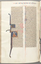 Fol. 455v, Thessaloniker II, historiker initial P, Paulus siddende med et sværd..., ca. 1275-1300.