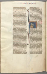 Fol. 482v, Revelations, historisk initial A, John siddende ved et skrivebord og skrev..., ca. 1275-1300.