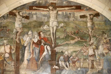 Fontevrault (Fontevraud) klosterets kapitelhusmaleri: opstandelse malet af Thomas Pot omkring 1563, Fontevraud, Frankrig