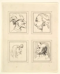 Four Heads from Characaturas by Leonardo da Vinci, from Drawings by Wincelslaus Hollar, o ..., 1786. dani