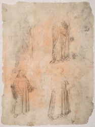 Fire hellige recto, to hellige, siddende madonna og knælende figur verso, 1300-tallet.