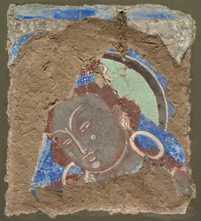 Fragment med et hoved af Bodhisattva, 600-650.