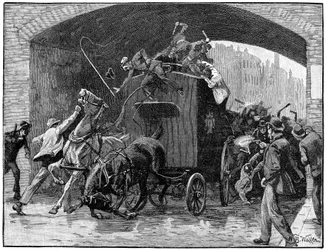 Befrielsen af lederne af den fenianske sammensværgelse fra en politivogn, Hyde Street, Manchester, 1867