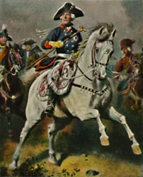 Frederik den Store 1712-1786 som kampkonge. - Maleri af Camphausen, 1934.