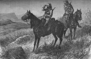 Frontier Light Horse, på Vedette Duty, Opdager Zulus nær Woods Camp, på Kambula Hill, c1880