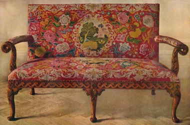 Frugttræ-sofa med broderi, begyndelsen af det 18. århundrede, 1929