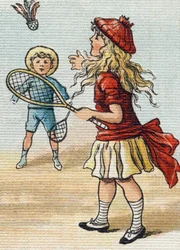 Game of the Wheel. Indgravering i "Alphabet de ma petite fille". Bernardin-Bechet og Fils, boghandler-forlag, Paris, omkring 1895. Ubrydeligt album på lærred. Bibliotheque des Bebes. 12 sider. Album indeholdende en læsemetode og en illustrativ abeced