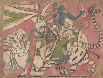 Ganesha leder Shiva og Durga i procession, 1700-tallet.
