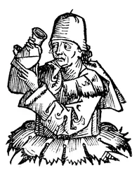 Gentile da Foligno, italiensk læge fra det 14. århundrede, undersøgte en urinprøve, 1493