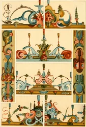 Tysk renæssance vægmaleri og ornament i sten og træ, 1898.