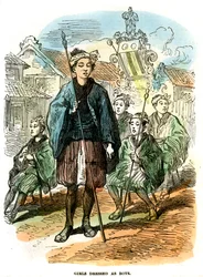 Piger klædt ud som drenge, nytårsfestivaloptog i Yokohama, Japan, 1872