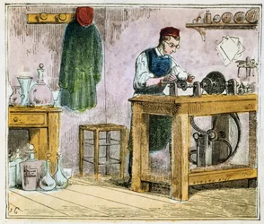 Glasskærer dekoration af bordservice på et carborundumhjul, 1867