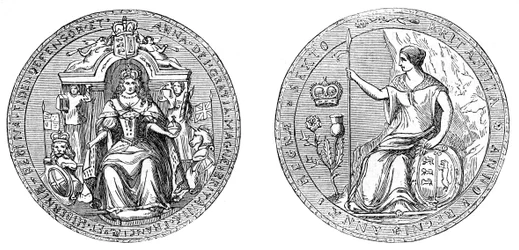 Dronning Anns store segl, efter foreningen af England og Skotland, 1707, 1800-tallet