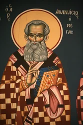 Græsk-ortodoks ikon, der forestiller Sankt Athanasos, den store Thessalonique, Grækenland
