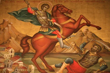 Græsk-ortodoks ikon, der forestiller Saint Dimitrios Thessalonique, Grækenland