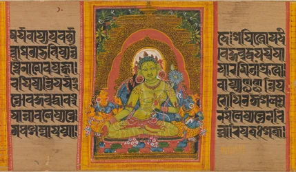 Grøn Tara, Folio fra... Perfection of Wisdom Manuscript, begyndelsen af det 12. århundrede.