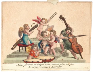 Lykønskningskort Et engleorkester, efter 1815.