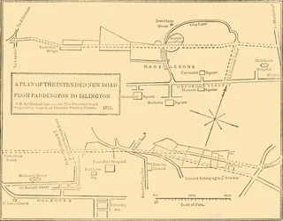 Grundplan for New Road fra Islington til Edgware Road, 1755, c1876.