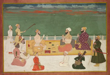 Gruppeportræt af Rajas omgivet af det høviske følge, ca. 1700-20.