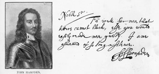 Håndskrift og underskrift af John Hampden fra et brev skrevet til Sir John Eliot i fængslet, 21. marts
