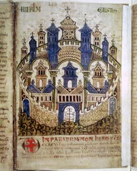 Det himmelske Jerusalem, en side fra Liber Floridus, 1100-tallet