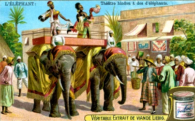 Hindu-teater på ryggen af elefanter, ca. 1900