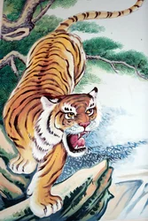 Hoi Tuong Te Nguoi Hoa buddistiske kinesiske tempel. Tiger maleri. Phu Quoc. Vietnam.