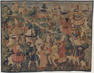 Jagt og pastorale scener, med en sækkepiber og dansere, ca. 1510.